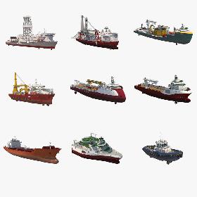 Offshore Oil and Gas Vessels Collection and Complete 3D Modeling Kitbash model